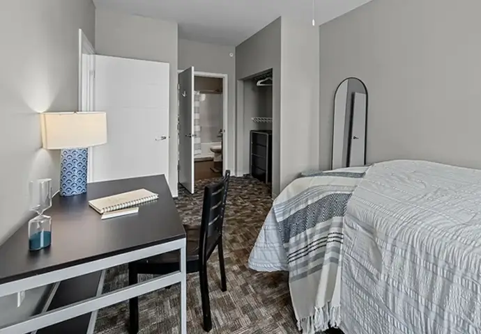 bedroom with carpet